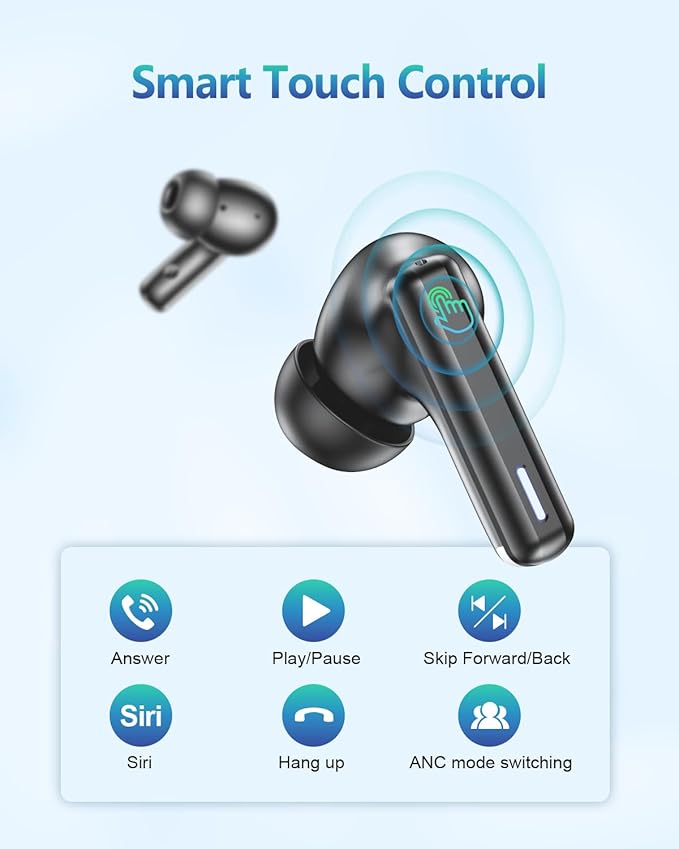 Wireless Earbuds Bluetooth Headphones, Ear Buds with Touch Screen, ANC ENC Noise Cancelling Transparency Mode, 40H Stereo Deep Bass, IPX7 Waterproof, Clear Calls, 5 EQ for iOS Android (Darkgray)