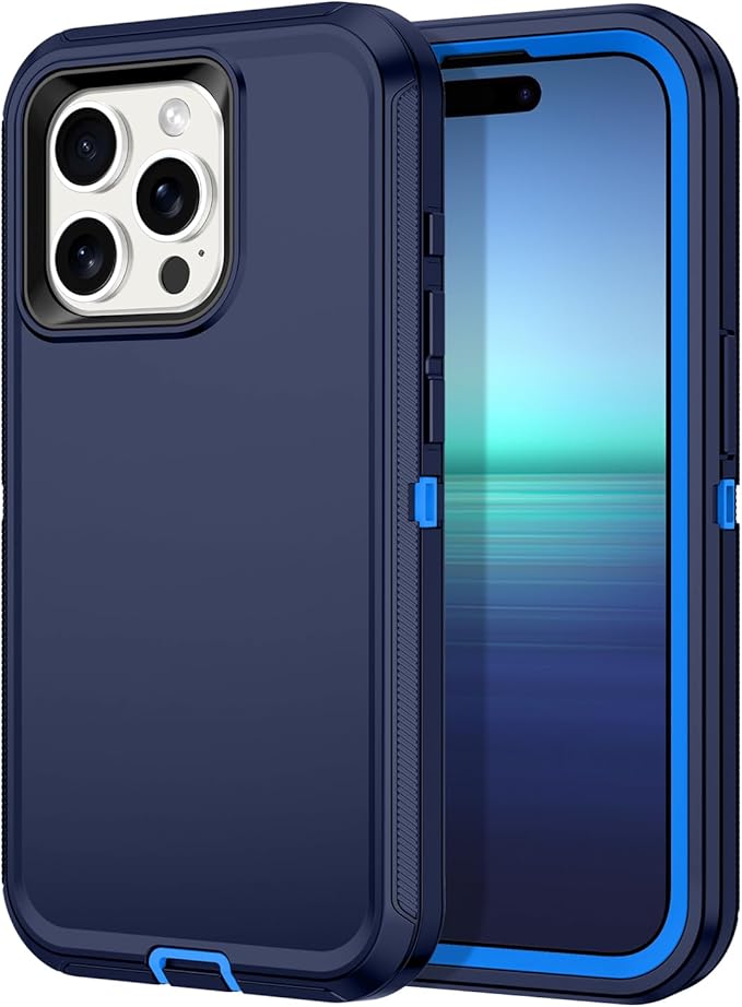 for iPhone 15 Pro Case Shockproof Dust/Drop Proof 3-Layer Full Body Protection [Without Screen Protector] Rugged Heavy Duty Cover Case for Apple iPhone 15 Pro 6.1" 2023,Navy Blue
