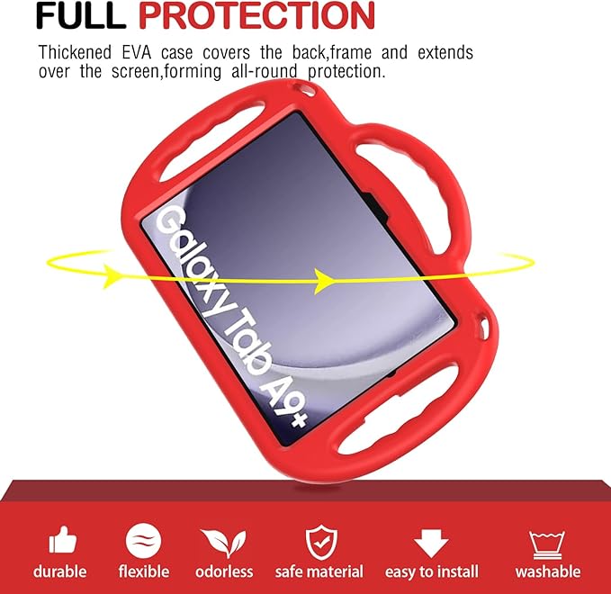 AVAWO Kids Case for Samsung Galaxy Tab A9+/A9 Plus 11 Inch 2023 Case, with Strap, Shockproof Lightweight Handle Stand 2023 Model (SM-X210/X216/X218) with Lanyard, Red
