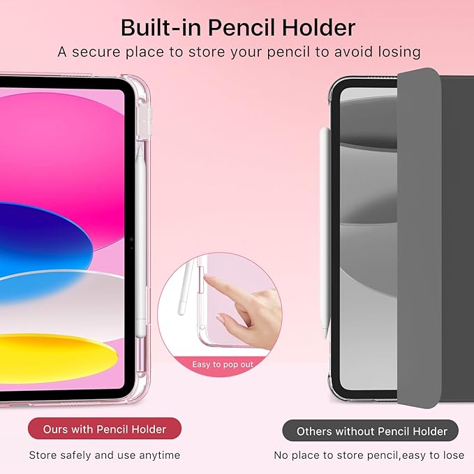 MoKo for iPad (A16) 11th Generation Case 11 Inch 2025, iPad 10th Generation Case 10.9 Inch 2022 with Pencil Holder, Slim Light Trifold Protective Cover with Hard PC Translucent Back Shell,Glitter Pink