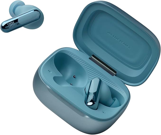 JBL Live Beam 3 - True Wireless Noise-Cancelling Closed-Stick Earbuds, 48Hrs Total Playback, Wireless Charging, 6 Mics for Perfect Calls, Multi-Point Connection, IP55 Waterproof and dustproof (Blue)