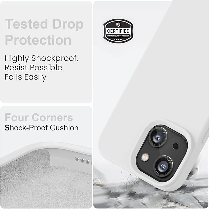 Vooii Compatible with iPhone 14 Case,[Silky Touch Premium Liquid Silicone] [Soft Anti-Scratch Microfiber Lining], Ultra Slim Shockproof Protective Case for iPhone 14 - White