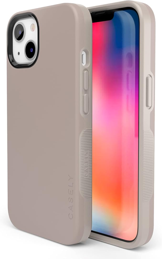 Casely iPhone 14 Case | Taupe on Nude | Neutral Solid Beige Aesthetic Cream | Compatible with MagSafe | Bold Protective Design
