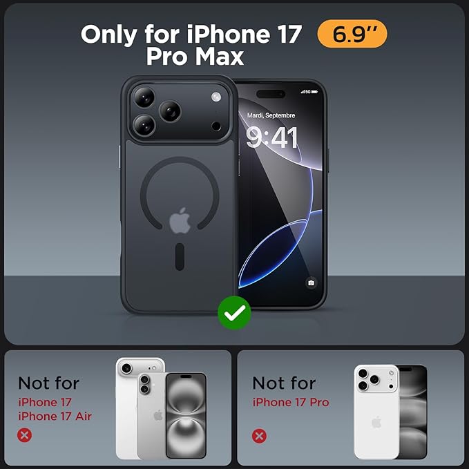 Miracase Magnetic for iPhone 17 Pro Max Case with Screen Protector [Compatible with MagSafe] Slim Thin Phone Case Military-Grade Protected for 17 ProMax Cover Bumper 6.9", Black