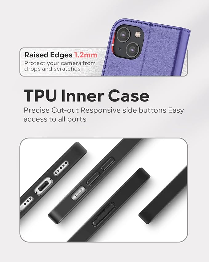 OCASE Compatible with iPhone 14 Wallet Case, PU Leather Flip Folio Case with Card Holders RFID Blocking Kickstand [Shockproof TPU Inner Shell] Phone Cover 6.1 Inch 2022 (Purple)