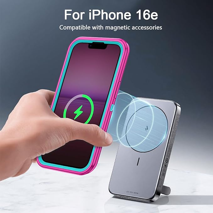 for iPhone 16e Case [Compatible with MagSafe] Shockproof 3-Layer Full Body Protection [Without Screen Protector] Rugged Heavy Duty Cover Case for Apple iPhone 16e 6.1" 2025,Rose Red/Green