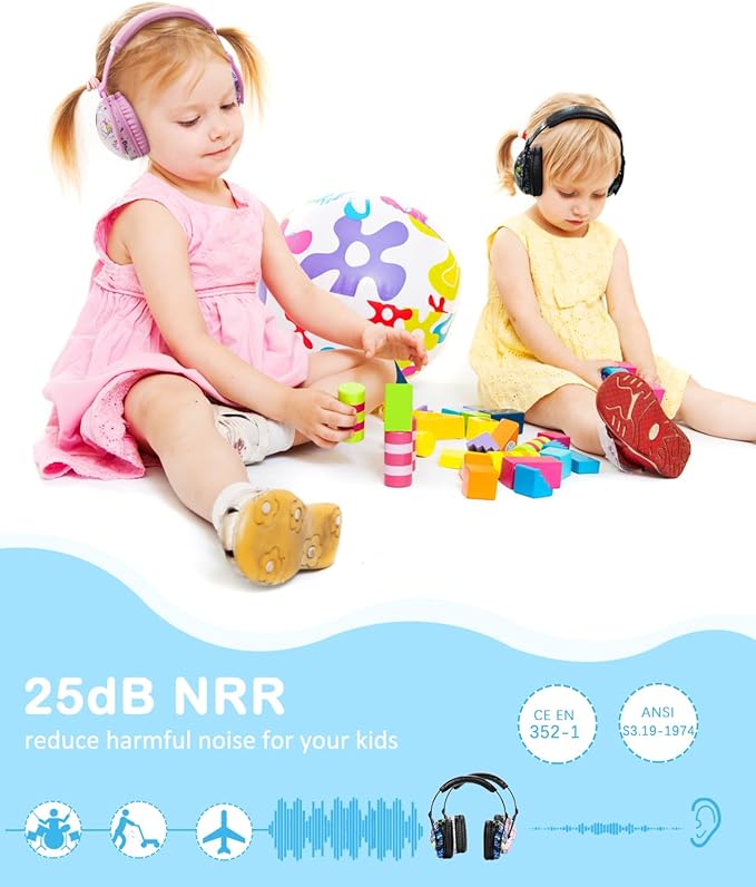 ZOHAN Kids Ear Protection 2 Pack, Hearing Protection Safety Ear Muffs for Children Have Sensory Issues, Adjustable Noise Reduction Earmuffs for Concerts, Fireworks, Air Shows(Rap&Unicorn)