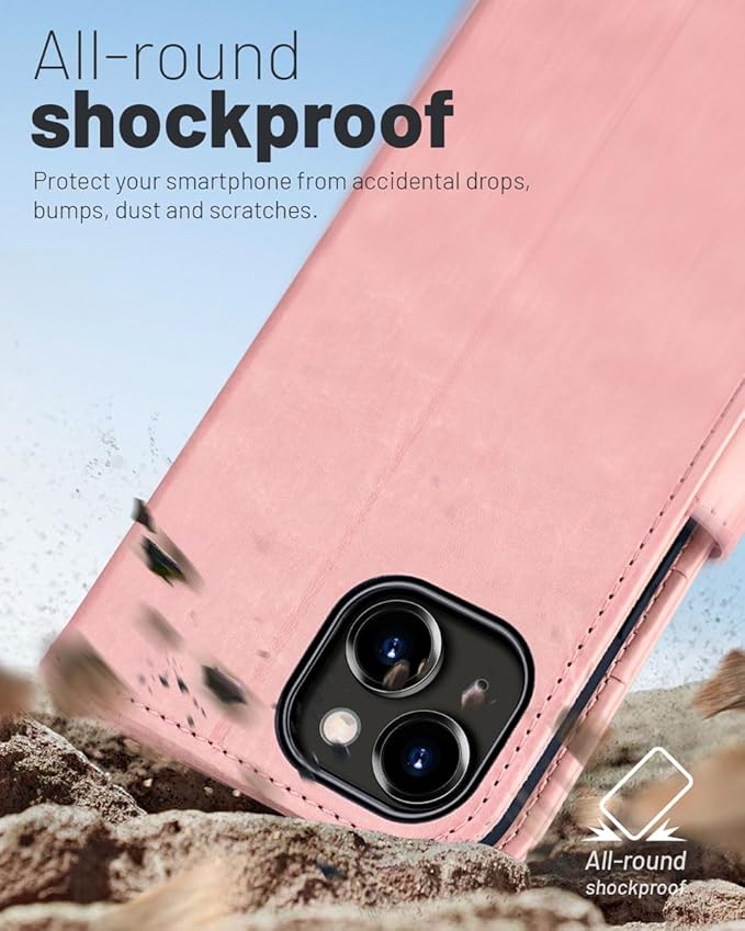 OCASE Compatible with iPhone 15 Wallet Case, PU Leather Flip Folio Case with Card Holders RFID Blocking Kickstand [Shockproof TPU Inner Shell] Phone Cover 6.1 Inch 2023, Pink