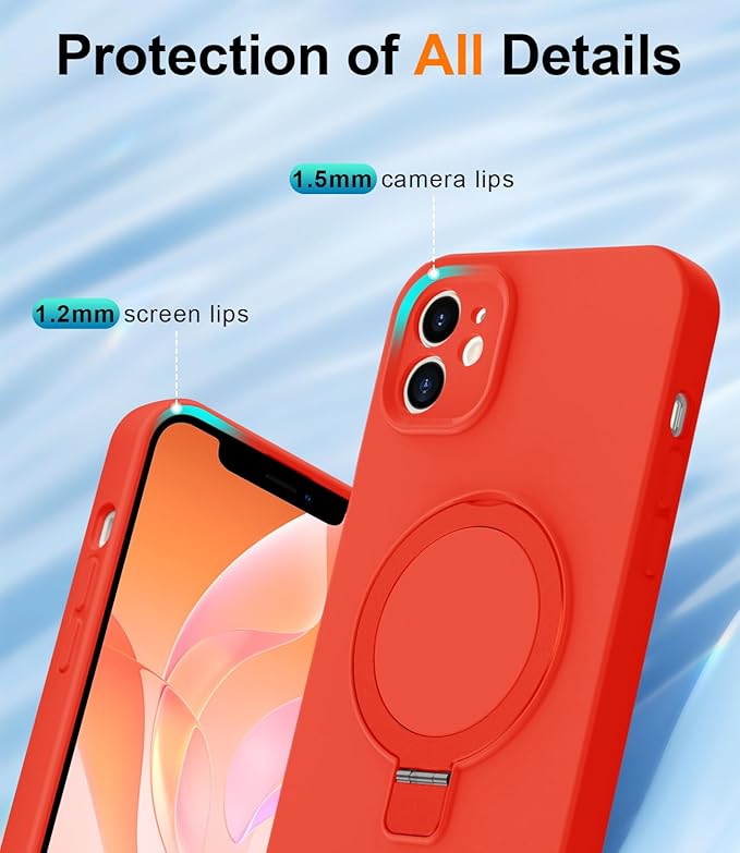 ZHK Liquid Silicone Designed for iPhone 11 Case with Magnet Stand, [Precise Camera Lens Protection][Mil-Grade Drop Shockproof][Soft Anti-Scratch Microfiber Lining] Slim Fit Cover, Red