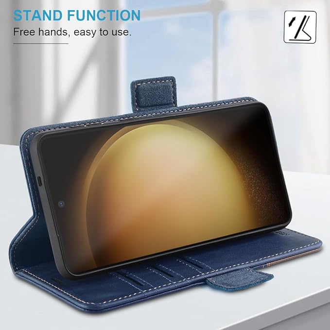 KEZiHOME for Samsung S24+ Plus 5G Case, Galaxy S24 Plus Wallet Case, Genuine Leather Flip Cover Stand RFID Blocking Card Holder Magnetic Compatible with Galaxy S24 Plus 5G (2024) (Royal Blue/Brown)