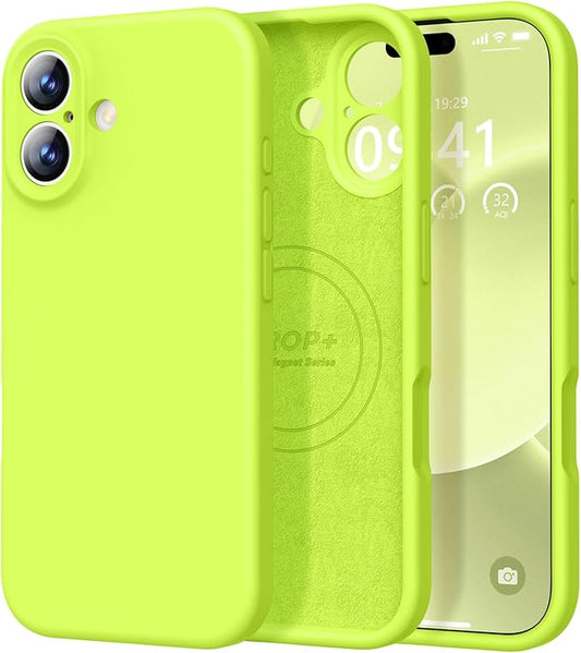 Vooii Magnetic Compatible with iPhone 17 Case (Compatible with Magsafe) (Upgraded Camera Protection) Liquid Silicone Shockproof Full Body Protective Phone Cover for Women Men, Fluorescent Green, 6.3"