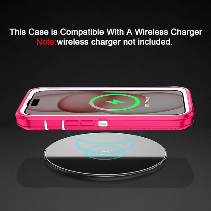 for iPhone 15 Case Shockproof Dust/Drop Proof 3-Layer Full Body Protection [Without Screen Protector] Rugged Heavy Duty Cover Case for Apple iPhone 15 6.1" 2023,Pink/White