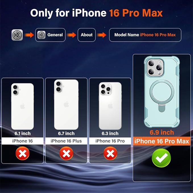 Designed for iPhone 16 Pro Max Case with Magnetic Stand [Military Drop Protection][Compatible with Magnet] Shockproof 16 Pro Max Phone Case with Ring Holder, Green