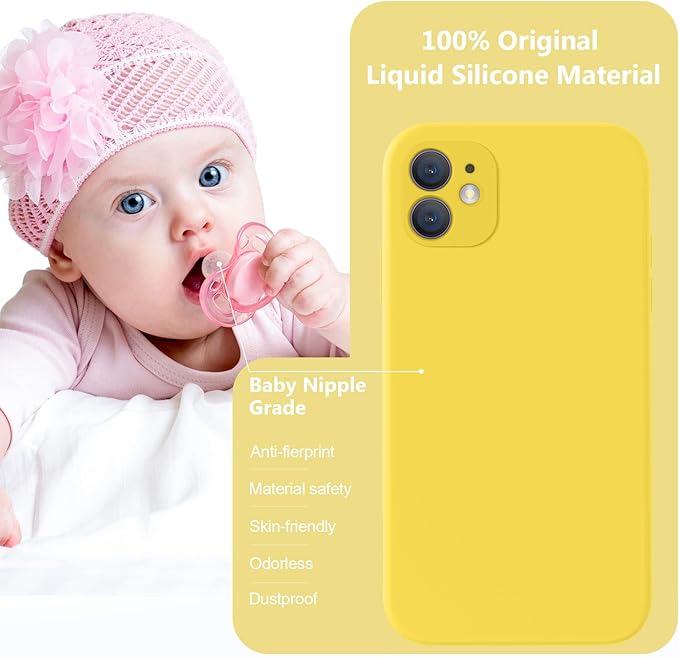 Vooii Compatible with iPhone 11 Case, Upgraded Liquid Silicone with [Flat Edges] [Camera Protection] [Soft Anti-Scratch Microfiber Lining] Phone Case for iPhone 11 6.1 inch - Yellow