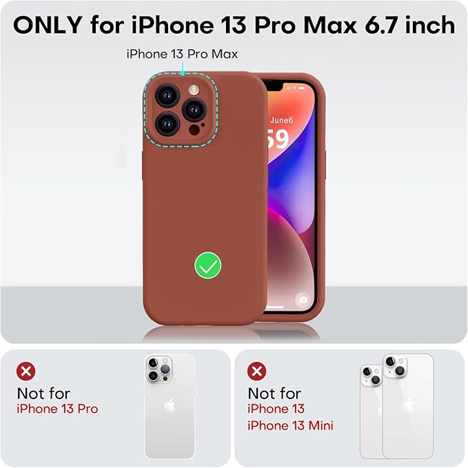 Vooii Compatible with iPhone 13 Pro Case, Liquid Silicone Upgrade [Camera Protection] [Soft Anti-Scratch Microfiber Lining] Shockproof Phone Case for iPhone 13 Pro 6.1 inch - Caramel