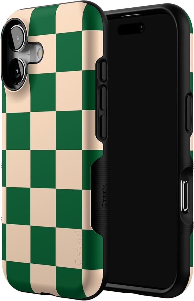 Casely iPhone 17 Case | Fit Check | Green Checkerboard | Bold Protective Design | Compatible with MagSafe