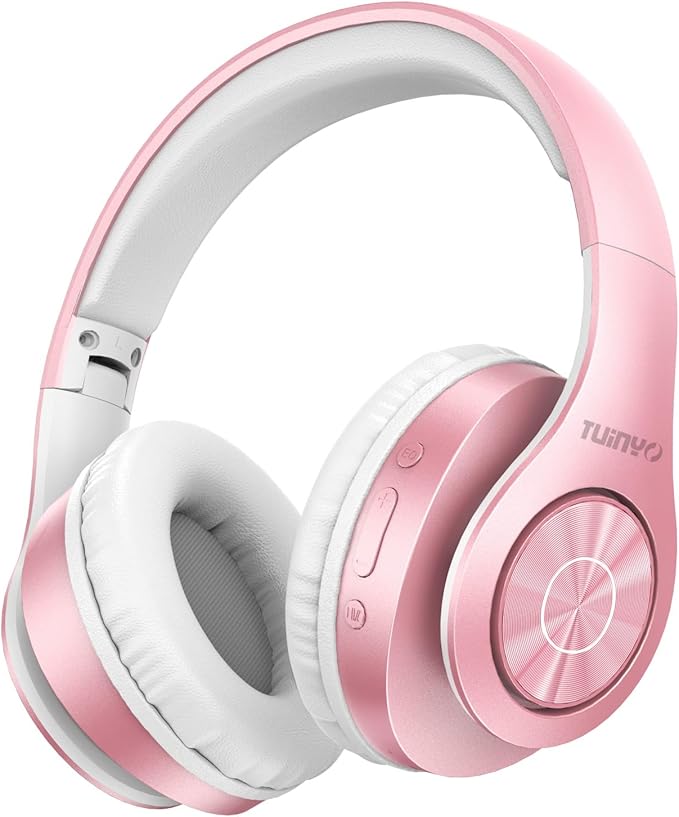 TUINYO Bluetooth Headphones Wireless, Over Ear Stereo Wireless Headset 40H Playtime with deep bass, Soft Memory-Protein Earmuffs, Built-in Mic Wired Mode PC/Cell Phones/TV- Rose Gold