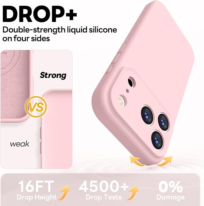 Vooii Magnetic Compatible with iPhone 17 Pro Max Case (Compatible with Magsafe) (Upgraded Camera Protection) Liquid Silicone Shockproof Full Body Protective Phone Cover for Women Men, Pink Sand, 6.9”