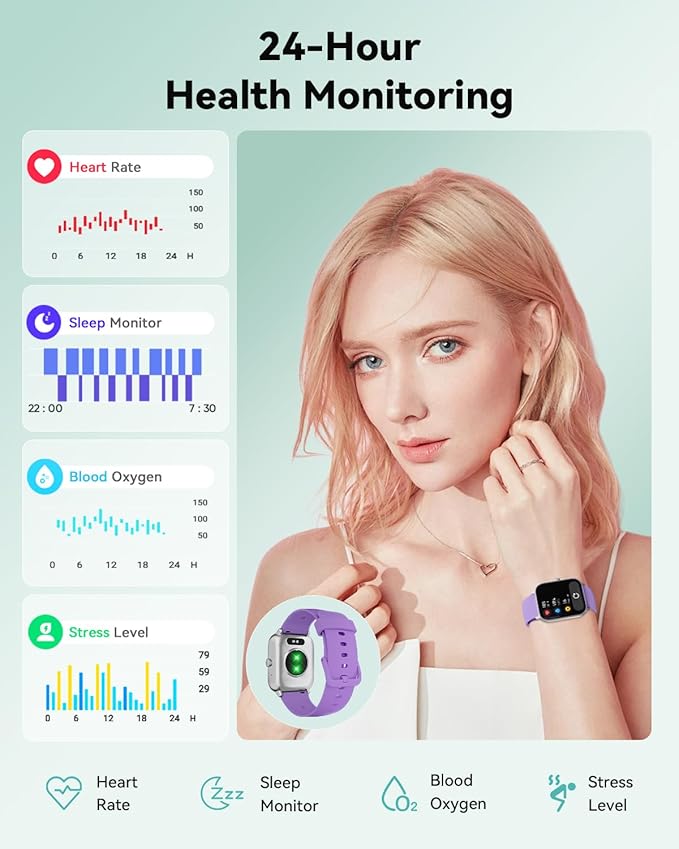 Smart Watches for Women/Men, Smart Watch for Android Phones and iPhone Compatible, Alexa Built-in, 1.8" Fitness Watches for Women, IP68 Waterproof/Bluetooth Call, Heart Rate/Sleep Monitor, Purple