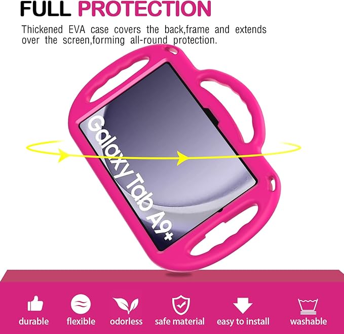AVAWO Kids Case for Samsung Galaxy Tab A9+/A9 Plus 11 Inch 2023 Case, with Strap, Shockproof Lightweight Handle Stand 2023 Model (SM-X210/X216/X218) with Lanyard, Rose