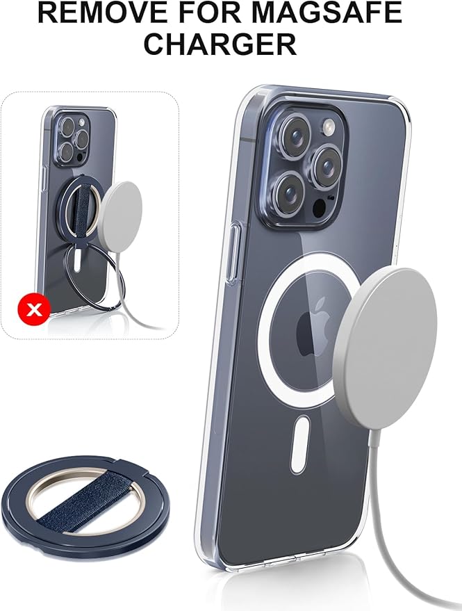 EWA MagOne Ultra for Magsafe Phone Grip Kickstand [Replaceable Elastic Finger Loop], Mag Safe Ring Holder Stand, Two-Sided Magnetic Phone Accessories for iPhone 17,16,15,14,13,12 Pro/Max/Plus-Blue