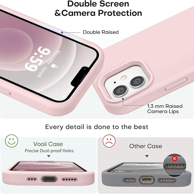 Vooii Compatible with iPhone 12 Case/iPhone 12 Pro Case, Liquid Silicone Upgrade [Soft Anti-Scratch Microfiber Lining] [Shockproof Drop Protection] Phone Case 6.1 inch - Chalk Pink
