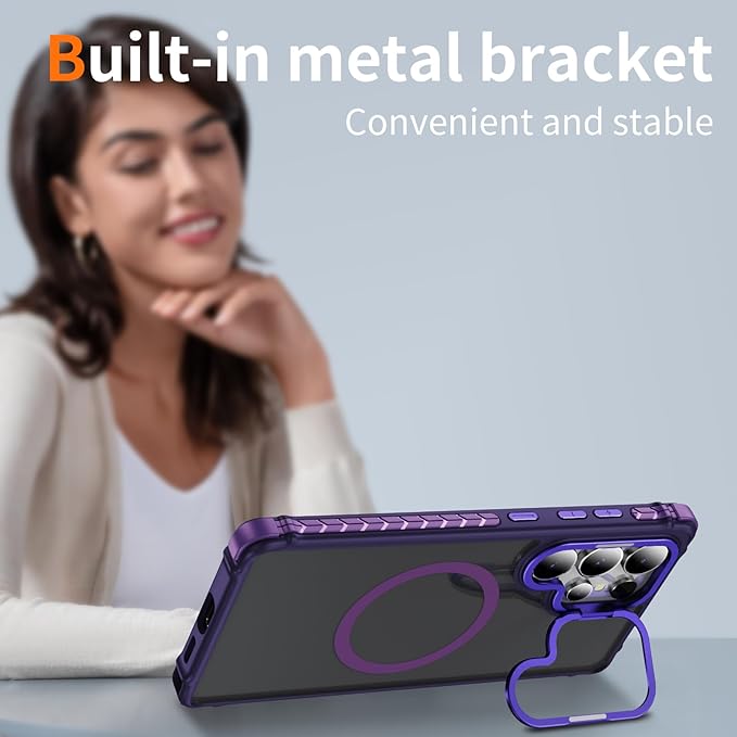 Magnetic for Samsung Galaxy S25 Ultra Case Purple Fit for MagSafe Military-Grade Shockproof Protection Adjustable Kickstand Slim Matte Anti-Fingerprint Cover Men Women