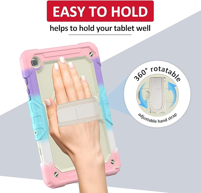 Ambison Case for Samsung Galaxy Tab A9+ Plus 11'' 2023, [Kids Proof] Full Body Protective Case with 9H Tempered Glass Screen Protector, 360° Rotatable Kickstand & Hand Strap (Light Pink)