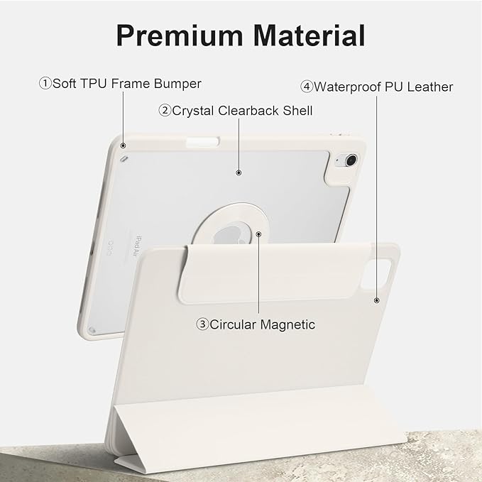 Case for iPad Air 13 Inch M3/M2 2025/2024, iPad Pro 12.9 Inch 6th/5th Generation 2022/2021 with Pencil Holder, Vertical Stand, Detachable Magnetic Trifold Stand Case,Auto Wake/Sleep, White