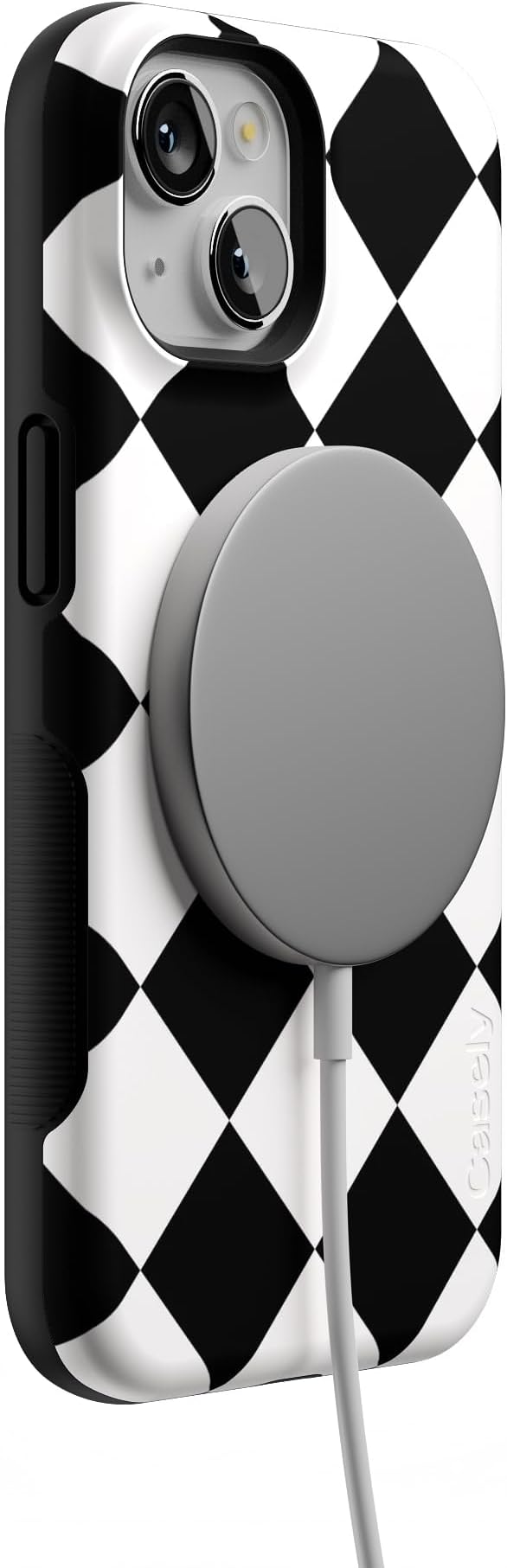 Casely iPhone 14 Case | Black Checkerboard | High Contrast Design | Compatible with MagSafe | Bold Protective Design