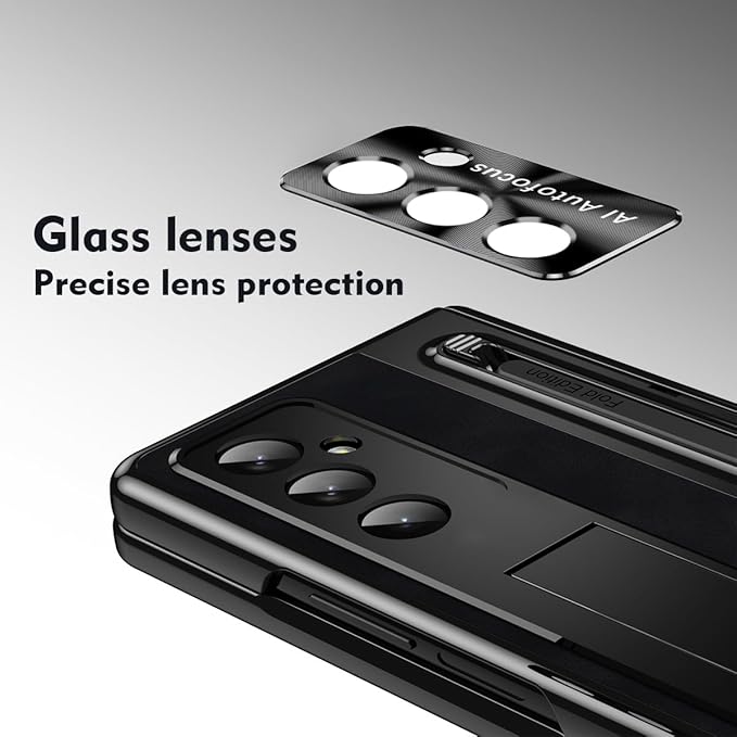 DEMCERT for Samsung Galaxy Z Fold 7 Case with [Pen], Hinge Protection Ultra Thin Built-in Screen Protector Kickstand Lens Protection Slim Case (Black)