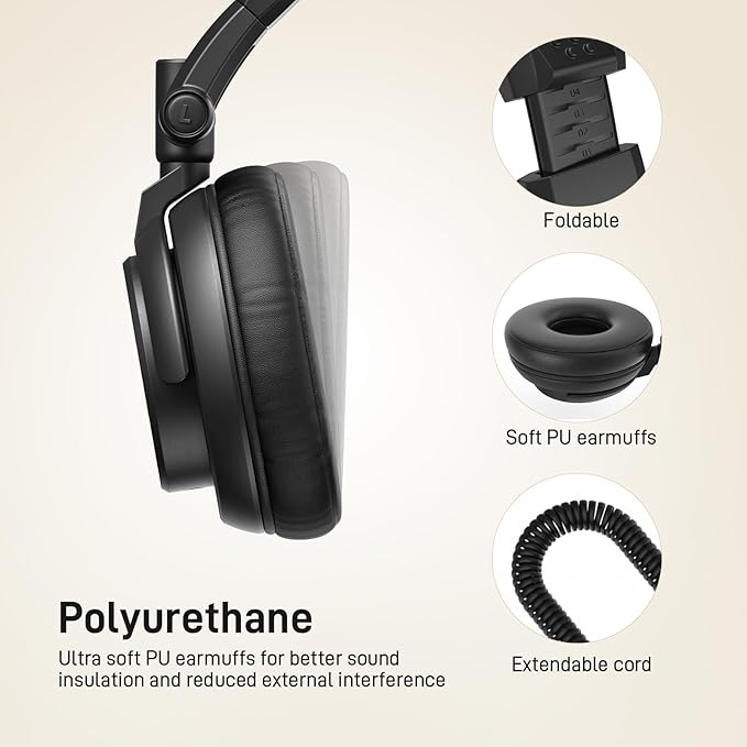 MAONO MH601 Professional Studio Monitor Headphones, Wired Closed Back Over Ear DJ Headset with 50mm Drivers and 1/4 inch to 3.5mm Jack for Guitar Amp Recording Mixing Piano Music Production Podcast