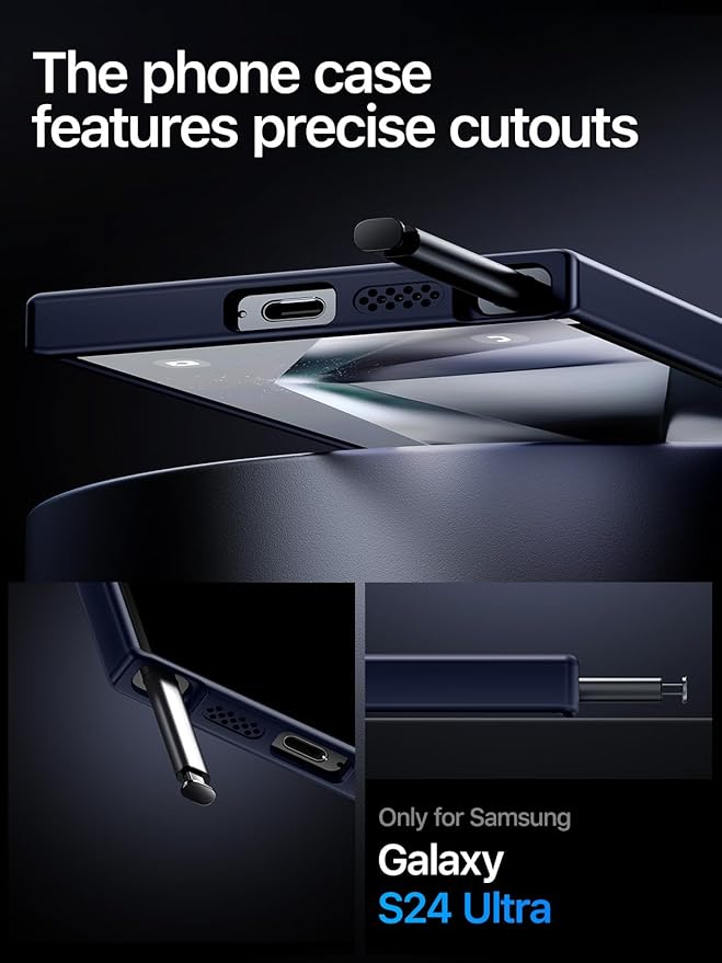 QTlier for Samsung Galaxy S24 Ultra Case, 360° Rotatable Magnetic Ring Stand Case, [Military-Grade Protection] [Raised Camera Frame] Case for Samsung Galaxy S24 Ultra, Matte Translucent Blue