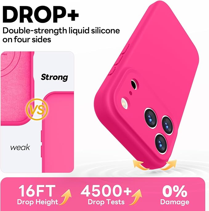 Vooii Magnetic Compatible with iPhone 17 Pro Max Case (Compatible with Magsafe) (Upgraded Camera Protection) Liquid Silicone Shockproof Full Body Protective Phone Cover for Women Men, Hot Pink, 6.9”