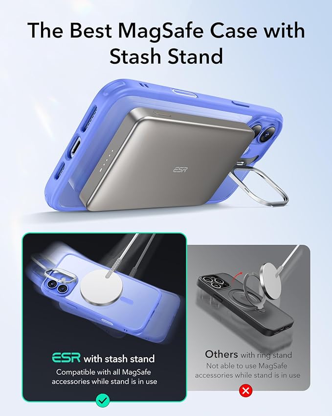 ESR for iPhone 16 Case, Camera Control Button Compatible with MagSafe, Military-Grade Protective Case, Built-in Stash Stand Phone Case, Scratch-Resistant Back Cover, Classic Series, Clear Blue