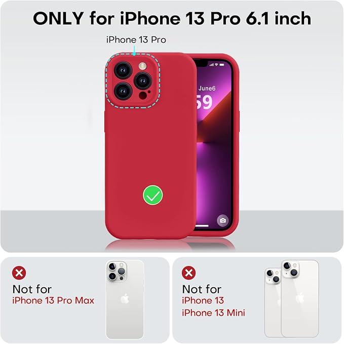 Vooii Compatible with iPhone 13 Pro Case, Liquid Silicone Upgrade [Camera Protection] [Soft Anti-Scratch Microfiber Lining] Shockproof Phone Case for iPhone 13 Pro 6.1 inch - Red