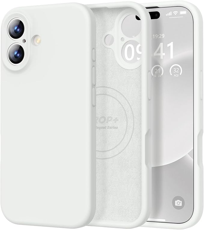 Vooii Magnetic Compatible with iPhone 17 Case (Compatible with Magsafe) (Upgraded Camera Protection) Liquid Silicone Shockproof Full Body Protective Phone Cover for Women Men, White, 6.3"