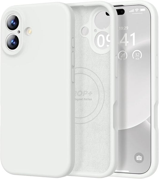 Vooii Magnetic Compatible with iPhone 17 Case (Compatible with Magsafe) (Upgraded Camera Protection) Liquid Silicone Shockproof Full Body Protective Phone Cover for Women Men, White, 6.3"