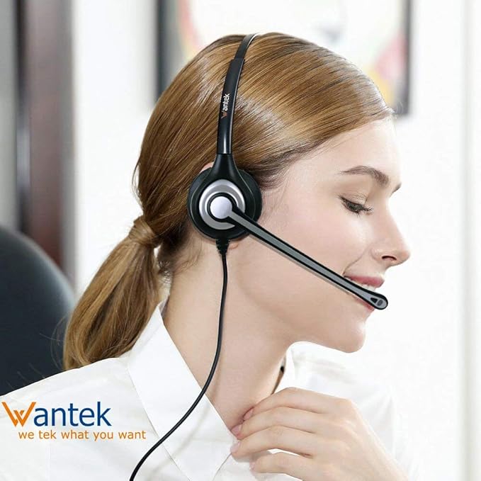 Wantek Corded Telephone Headset Mono w/Noise Canceling Mic Compatible with ShoreTel Plantronics Polycom Zultys Toshiba NEC Aspire Dterm Nortel Norstar Meridian Packet8 Landline Deskphones(F600S2)