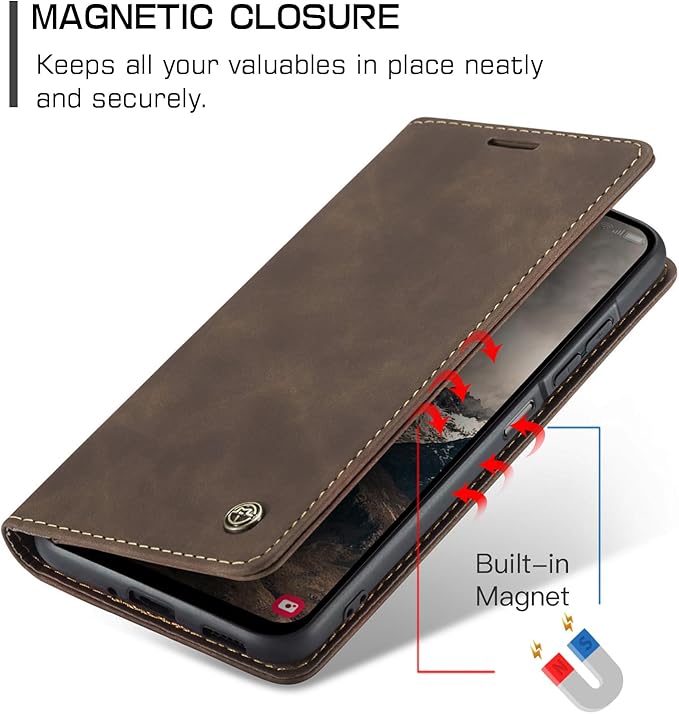 for Samsung Galaxy A17 Case, Flip Wallet Leather Case with Card Holder Magnetic Closure Shockproof Kickstand Protective Phone Cases Cover for Galaxy A17, Coffee