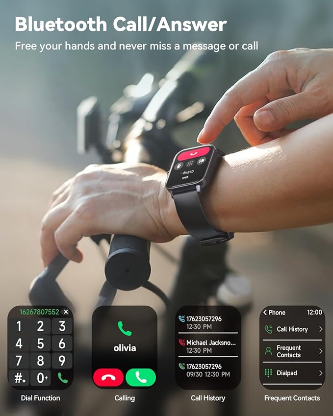 Smart Watches for Women/Men, Smart Watch for Android Phones and iPhone Compatible, Alexa Built-in, 1.8" Fitness Watches for Women, IP68 Waterproof/Bluetooth Call, Heart Rate/Sleep Monitor, Black