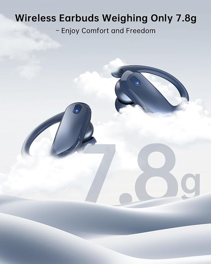 Bluetooth Earbuds with Earhooks 48H Playtime,IPX7 Waterproof Wireless Headphones with Bluetooth 5.3,ENC Noise Cancelling Mic,Lightweight Fit for Office,Travel Gym Daily Style (Dark Blue)