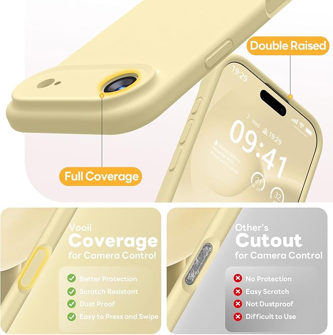 Vooii Magnetic Compatible with iPhone Air Case (Compatible with Magsafe) (Upgraded Camera Protection) Liquid Silicone Shockproof Full Body Protective Phone Cover for Women Men, Creamy Yellow, 6.5"