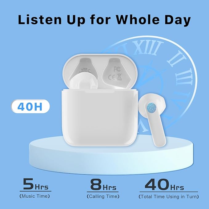 NOBIS N3601 Wireless Earbuds, Intelligent Noise Cancelling, 40H Max Playtime, Touch Control, Earphones Compatible with iPhone and Android, Idea for Listening Music and Phone Calls