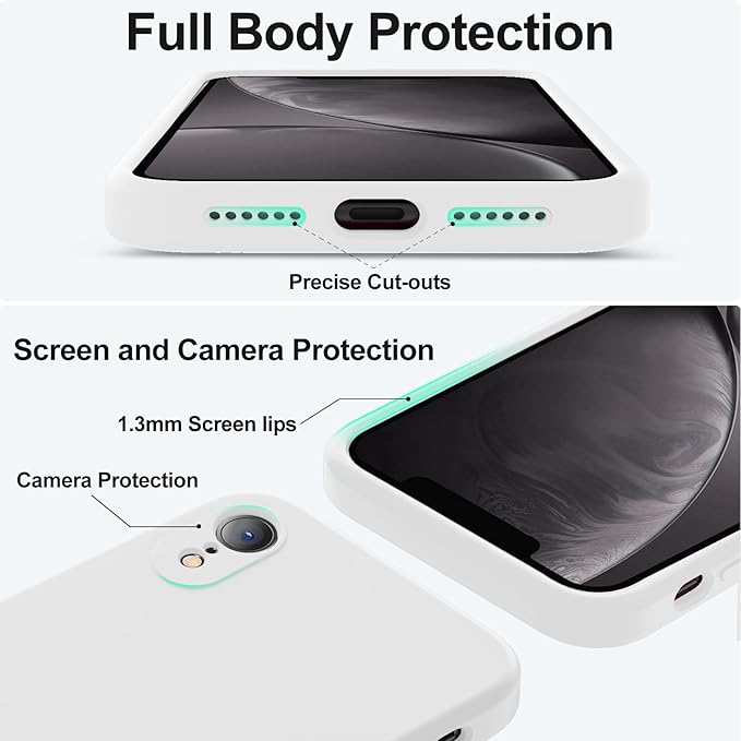 Vooii Compatible with iPhone XR Case, Upgraded Liquid Silicone with [Flat Edges] [Camera Protection] [Soft Anti-Scratch Microfiber Lining] Phone Case for iPhone 10 XR 6.1 inch - White