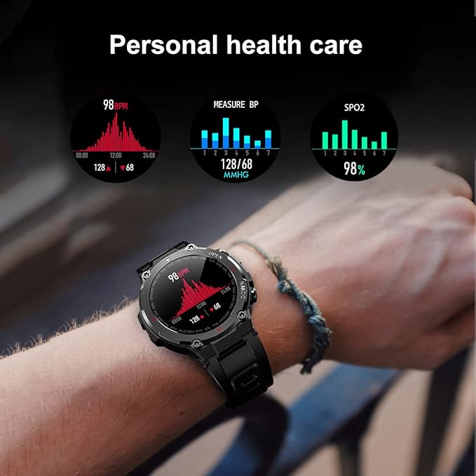 1.28" IPS Tactical Smart Watch for Men Activity Fitness Tracker with 400mAH Large Battery Outdoor Bluetooth Call Heart Rate Sleep Monitor Pedometer IP68 Waterproof Sport Watch for Android iOS