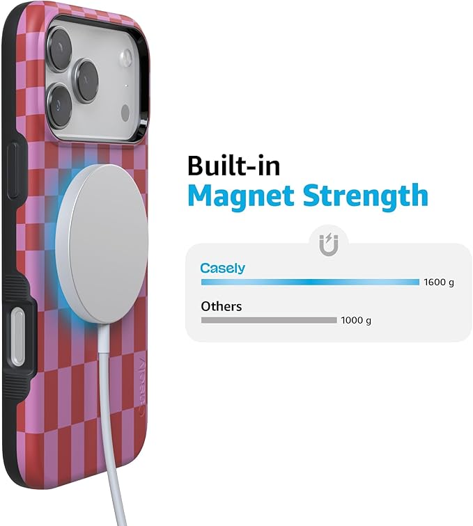 Casely iPhone 17 Pro Case | Vibe Check | Pink Checkerboard | Compatible with MagSafe | Bold Protective Design