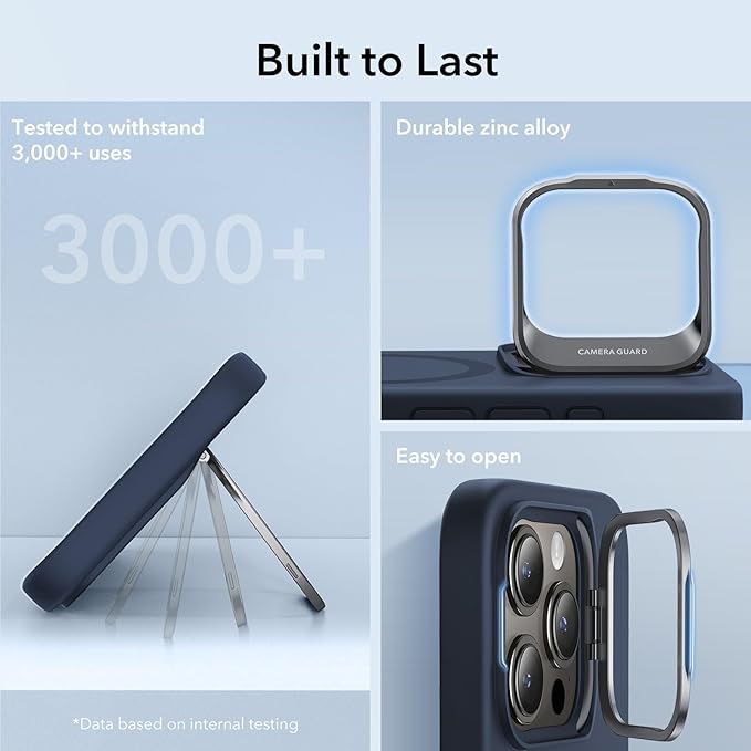 ESR for iPhone 15 Pro Case, MagSafe Silicone Case with Stand, Military-Grade Protection, Built-in Camera Stash Stand, Magnetic Phone Case for iPhone 15 Pro, Cloud Series,Dark Blue