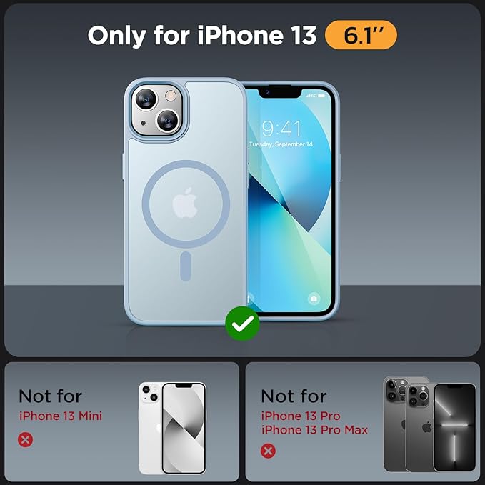 Miracase Magnetic for iPhone 13 Case 6.1 inch (Compatible with MagSafe)（with 2X Screen Protectors） Military-Grade Protection, Anti-Fingerprint Translucent Matte Phone Case Cover, Light Blue