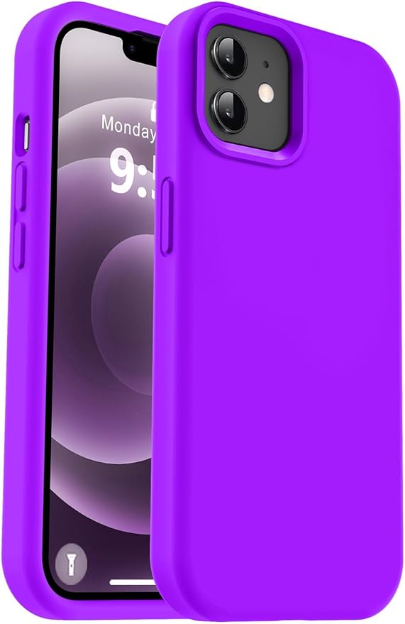 Vooii Compatible with iPhone 12 Case/iPhone 12 Pro Case, Liquid Silicone Upgrade [Soft Anti-Scratch Microfiber Lining] [Shockproof Drop Protection] Phone Case 6.1 inch - Neon Purple
